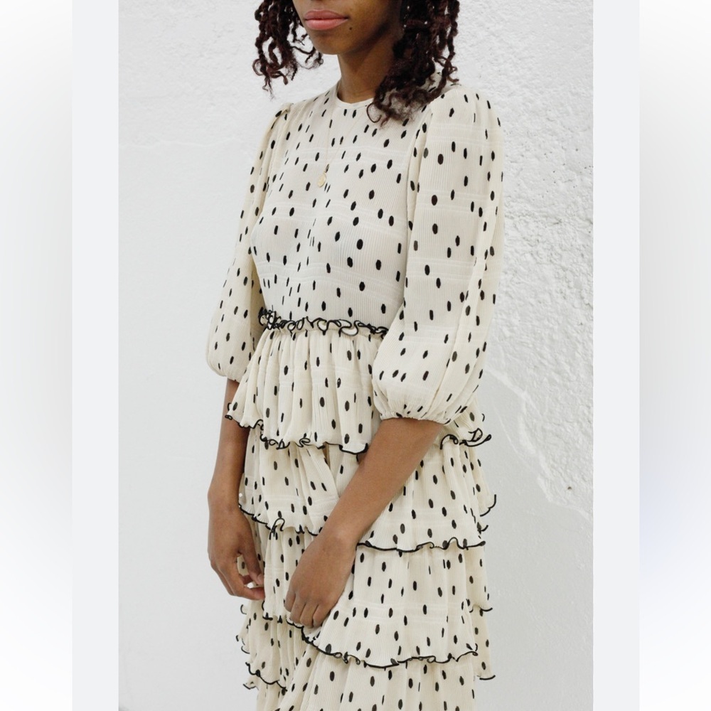 Ganni Cream and Black Polka Dot Midi Dress